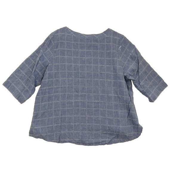 Habitat Linen Blend Boat Neck Top Size L Blue Check Nautical Half Sleeve - Picture 8 of 8